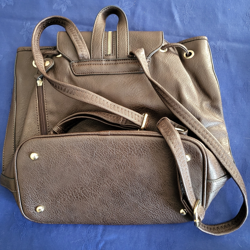 Brown Textured Vegan Leather Womens Backpack - Picture 3 of 11